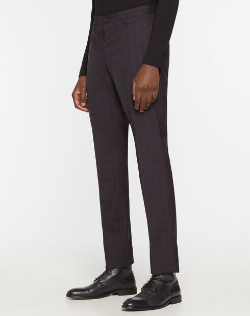 Pantalon de Costume 100% à Carreaux bordeaux/bleu