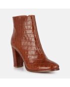 Bottines en Cuir croco camel - Talon 9 cm