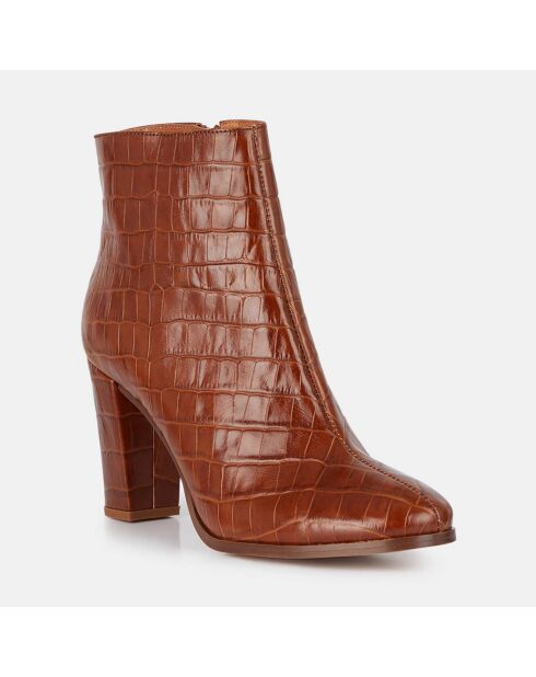 Bottines en Cuir croco camel - Talon 9 cm