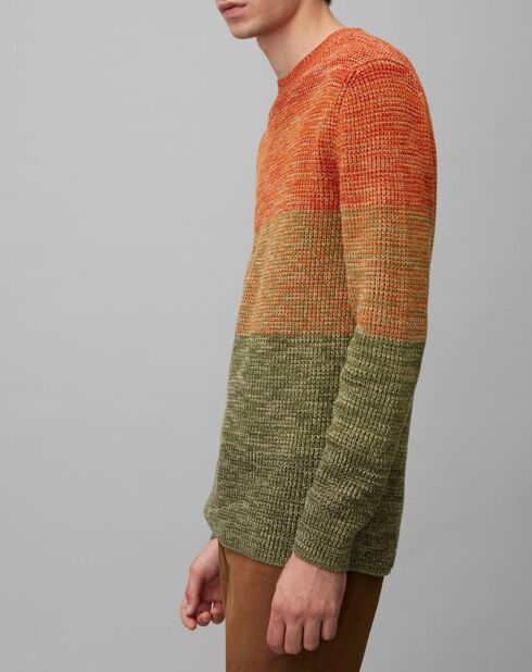 Pull Coton Mouliné orange/vert