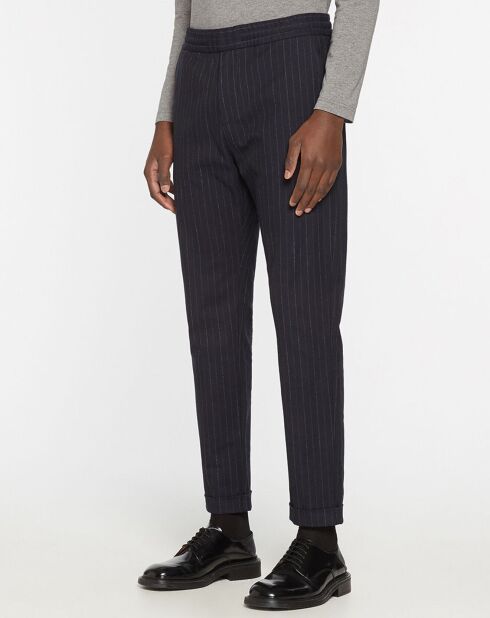 Ray marineblauwe broek van elastische wolmix met trekkoord