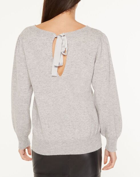 Pull 100% Cachemire Yoshi noeud au dos col bateau gris clair