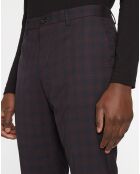 Pantalon de Costume 100% à Carreaux bordeaux/bleu
