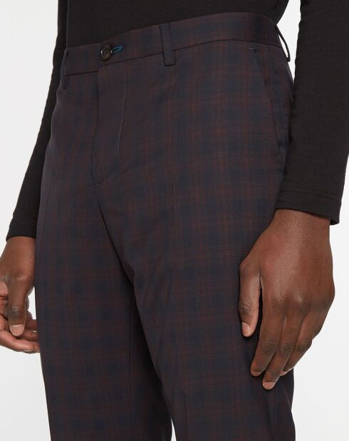 Pantalon de Costume 100% à Carreaux bordeaux/bleu