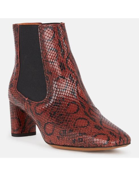 Dreami Snake Chelsea-Stiefel aus haselnussfarbenem Leder — 6 cm Absatz