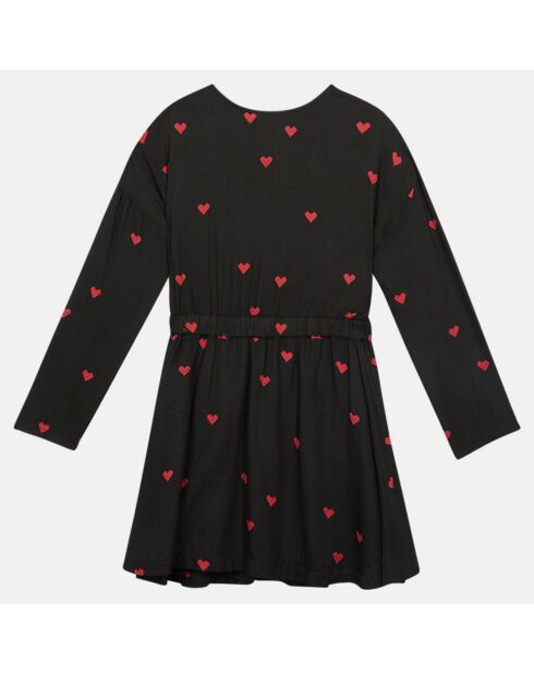 Robe évasée Tulle imprimé cœurs noir/rouge