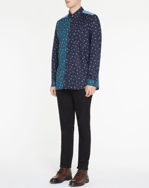 Chemise Patchwork à Fleurs bleue
