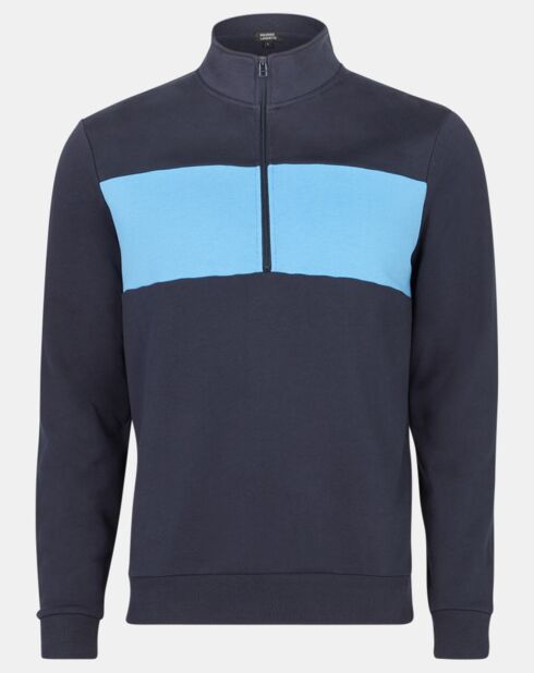 Sweat col zippé Bande bleu marine/bleu clair