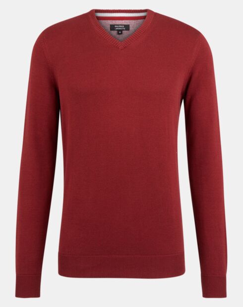 Pull en Coton Bio col V Jersey bordeaux