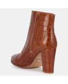 Bottines en Cuir croco camel - Talon 9 cm