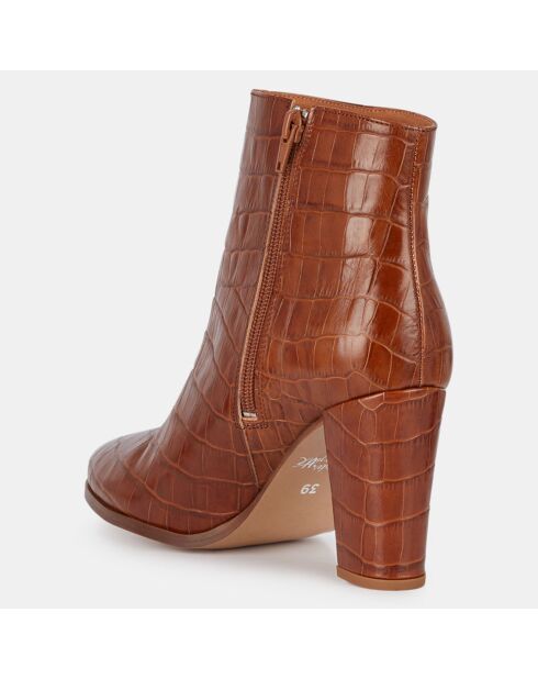 Bottines en Cuir croco camel - Talon 9 cm