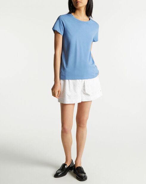 Blauw katoenen t-shirt met ronde hals en ventilator