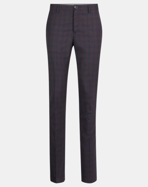 Pantalon de Costume 100% à Carreaux bordeaux/bleu