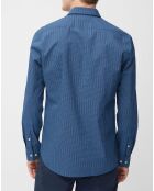 Chemise Micro Motif Velours bleu foncé