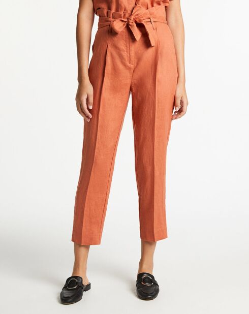 Pantalon carotte en 100% Lin rouille