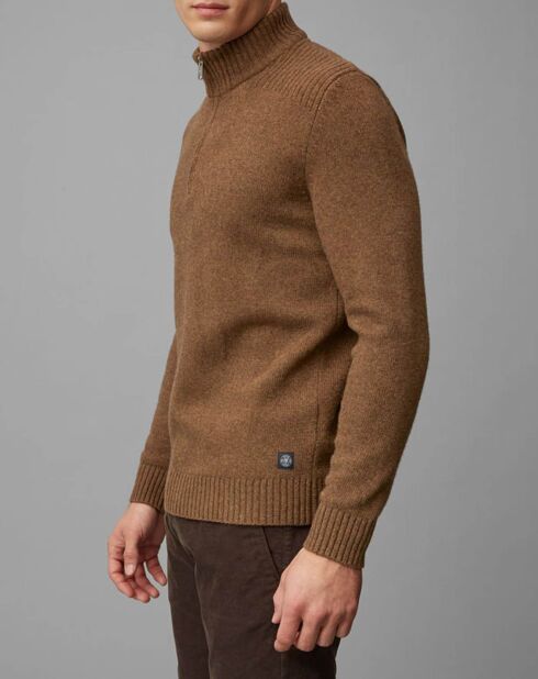 Pull Camionneur en Laine & Coton mélangés marron