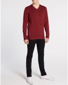 Pull en Coton Bio col V Jersey bordeaux