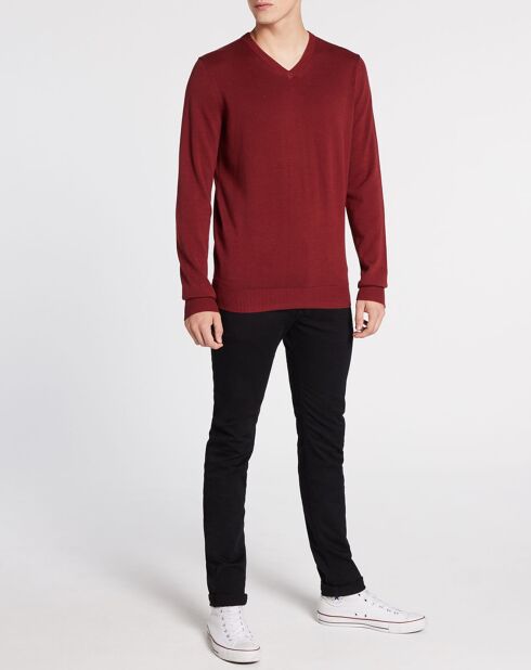 Pull en Coton Bio col V Jersey bordeaux