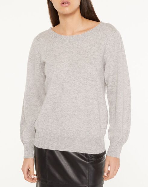 Pull 100% Cachemire Yoshi noeud au dos col bateau gris clair