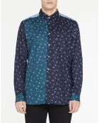 Chemise Patchwork à Fleurs bleue