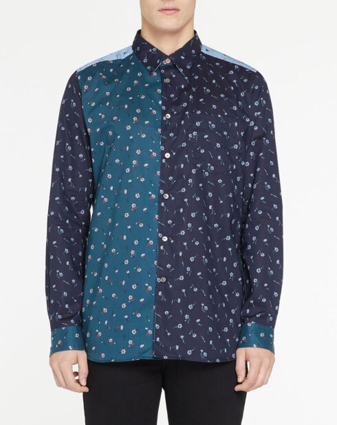 Chemise Patchwork à Fleurs bleue