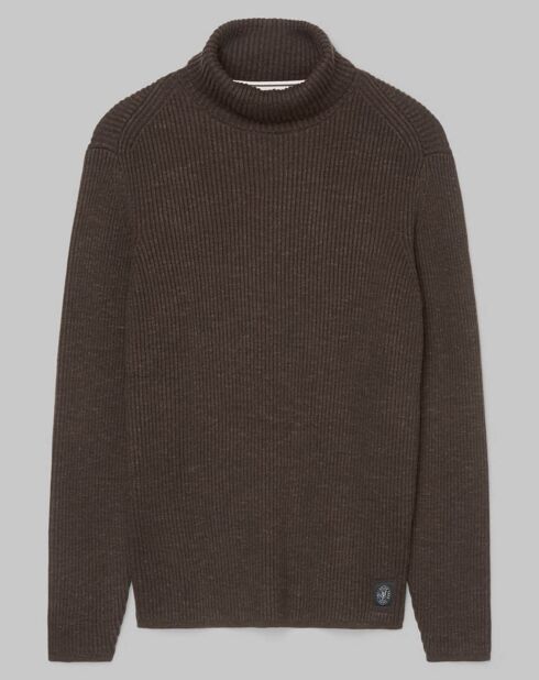 Pull Col rond roulé côtelé  Organic marron