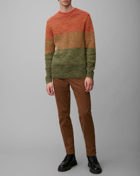 Pull Coton Mouliné orange/vert