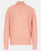 Pull en Laine & Cachemire Zephyr torsade col montant rose