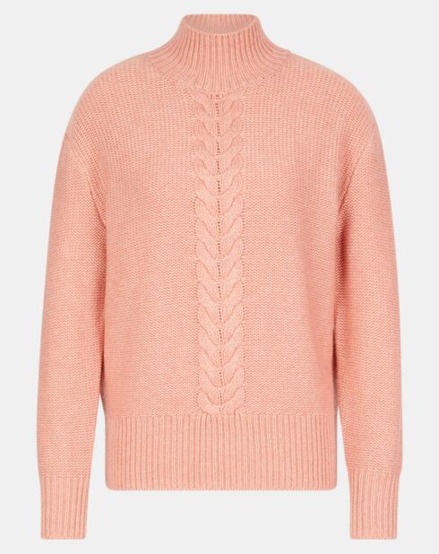 Pull en Laine & Cachemire Zephyr torsade col montant rose