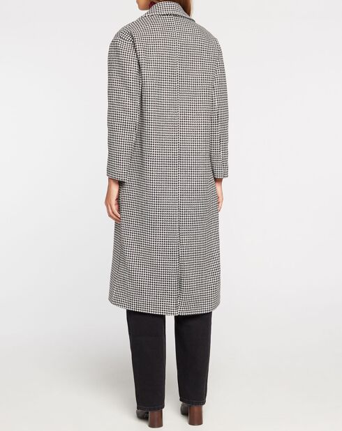 Manteau caban long imprimé pied-de-poule gris foncé