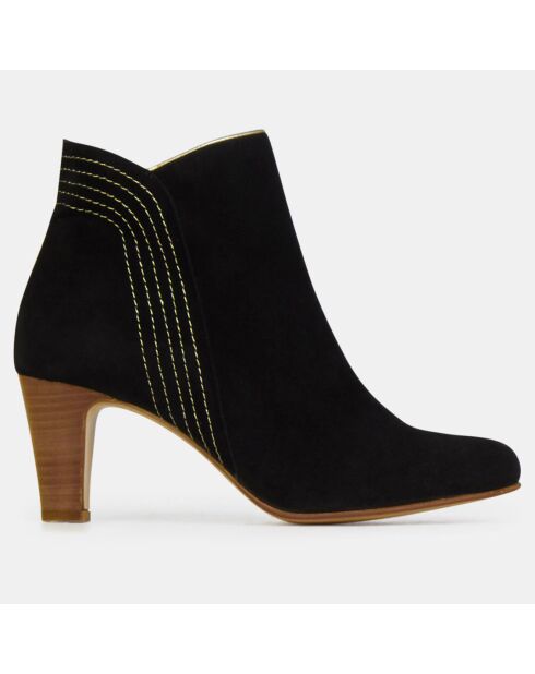 Bottines en Velours de Cuir Couture noires - Talon 8 cm