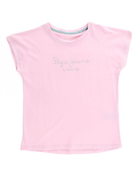 T-Shirt Logo Strass rose clair