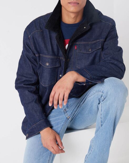 Veste en Jean fourrée Sherpa Trucker bleu brut