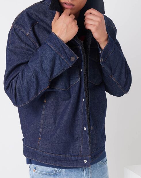 Veste en Jean fourrée Sherpa Trucker bleu brut