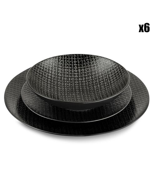 Service en Grès Tweed noir - 18 pièces