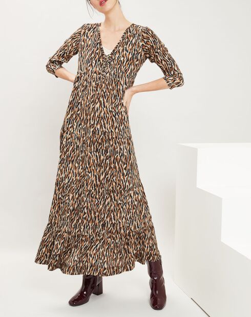 Robe longue Tigre imprimée sable