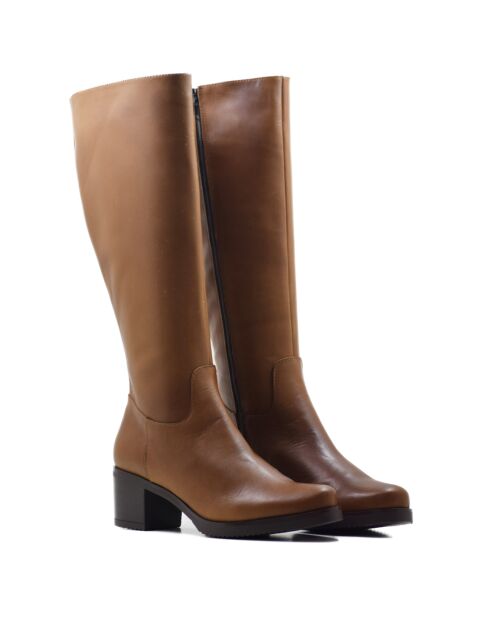 Ruby cognacs leren laarzen met hak van 5,5 cm