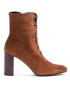 Botas de piel aterciopelada color coñac - tacón de 8 cm