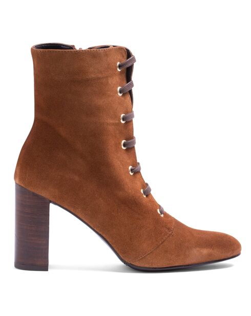 Bottines en Velours de cuir cognacs - Talon 8 cm