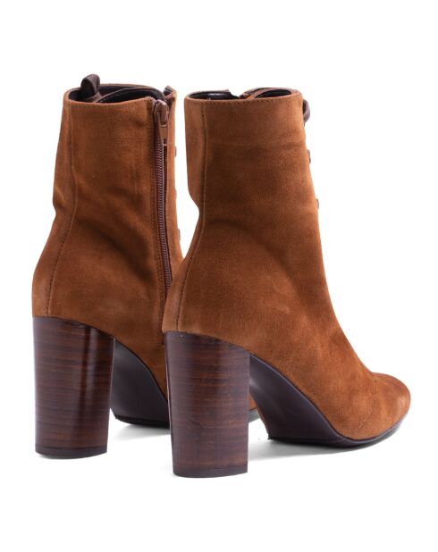 Bottines en Velours de cuir cognacs - Talon 8 cm