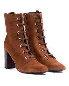 Botas de piel aterciopelada color coñac - tacón de 8 cm