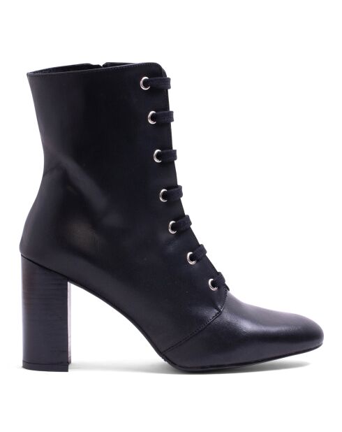 Bottines à Lacets en Cuir noires - Talon 8 cm
