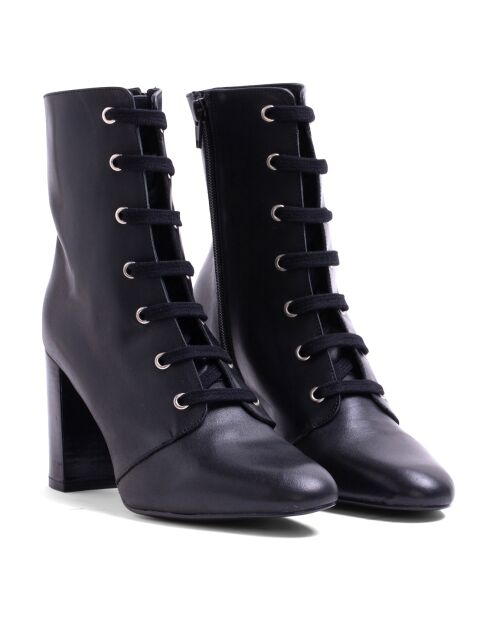 Bottines à Lacets en Cuir noires - Talon 8 cm