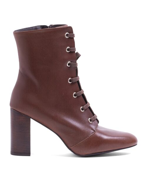Bottines à Lacets en Cuir marron - Talon 8 cm