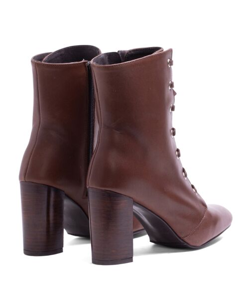 Bottines à Lacets en Cuir marron - Talon 8 cm