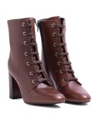Botas de piel marrón con cordones - Tacón de 8 cm