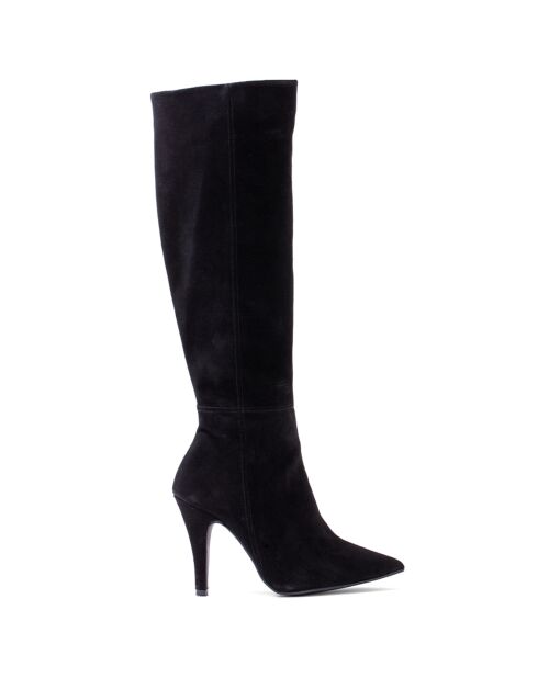 Bottes en Velours de cuir Kym noires - Talon 9.5 cm