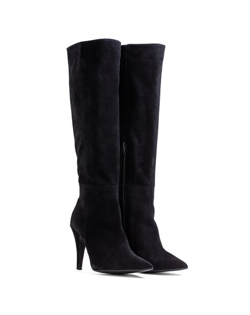 Bottes en Velours de cuir Kym noires - Talon 9.5 cm