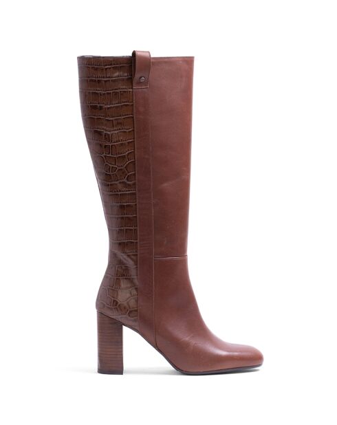 Bruine leren laarzen van Alissia - hak van 8 cm