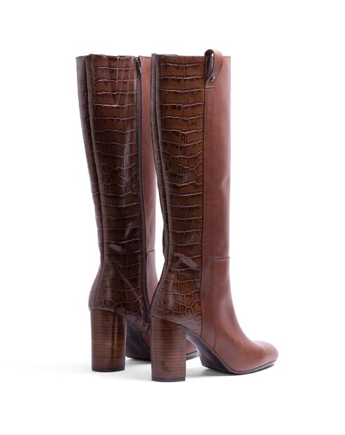 Bruine leren laarzen van Alissia - hak van 8 cm